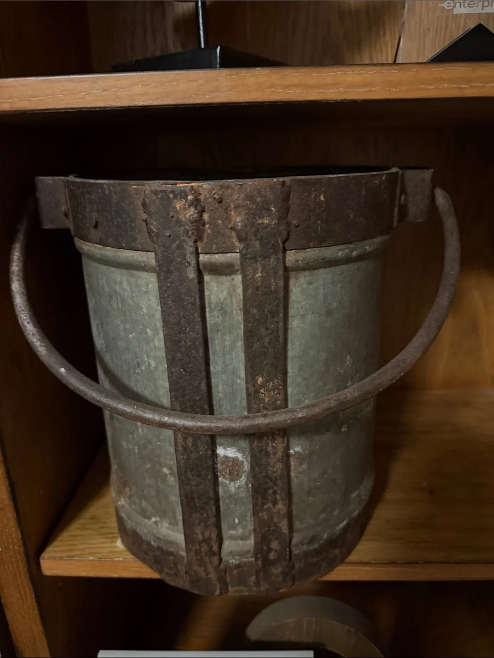 Rustic Metal Bucket - Silver and Bronze/Brown Finish